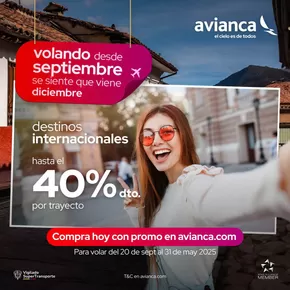 Catálogo Avianca en Bello | Hasta 40 % off por trayecto | 2024-11-18T00:00:00.000Z - 2025-05-31T00:00:00.000Z