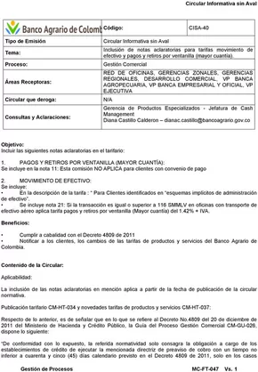 Catálogo Banco Agrario de Colombia en Pasto | Circular Informativa | 2024-11-19 - 2024-12-31