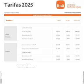 Catálogo Banco Itaú en Pasto | Banco Itaú Tarifas 2025 | 2024-11-28 - 2025-11-30